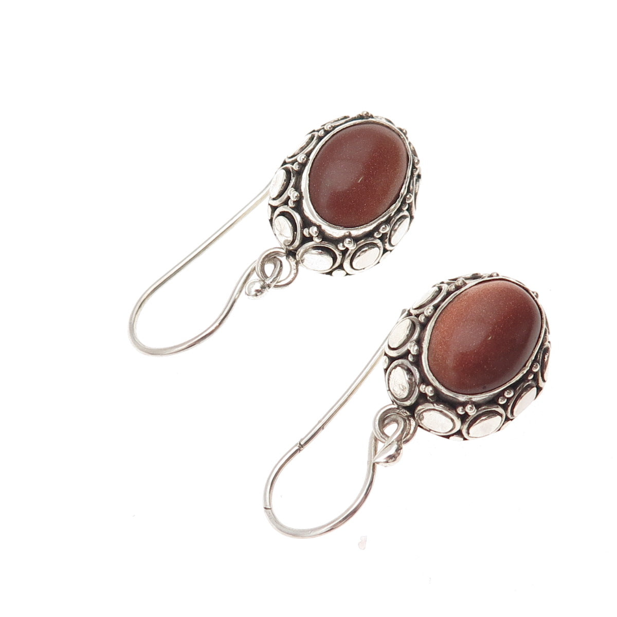 Suarti Bali 925 Sterling Silver Vintage Real Goldstone Dangle Earrings