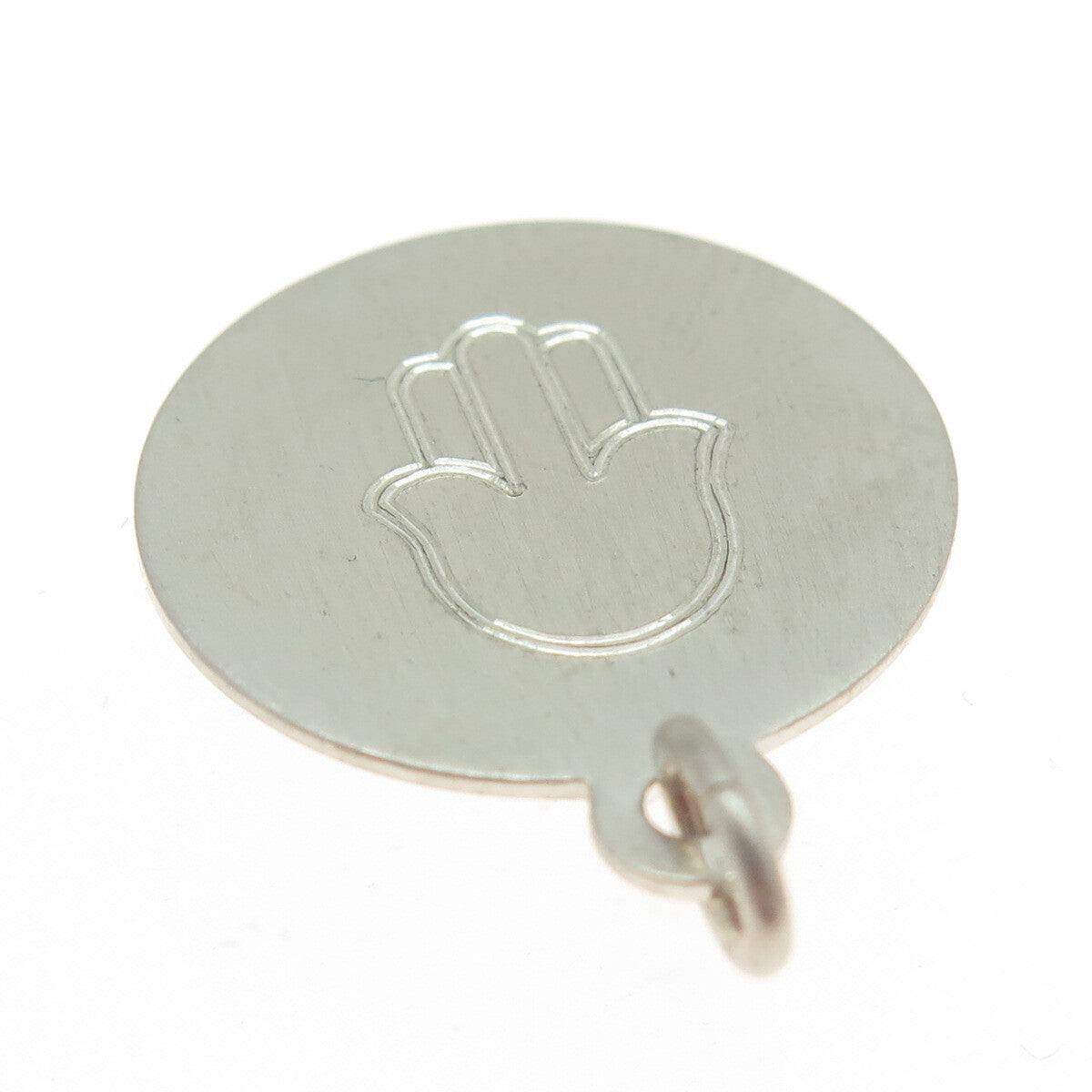 925 Sterling Silver Vintage Hamsa / Hand of Fatima Round Pendant