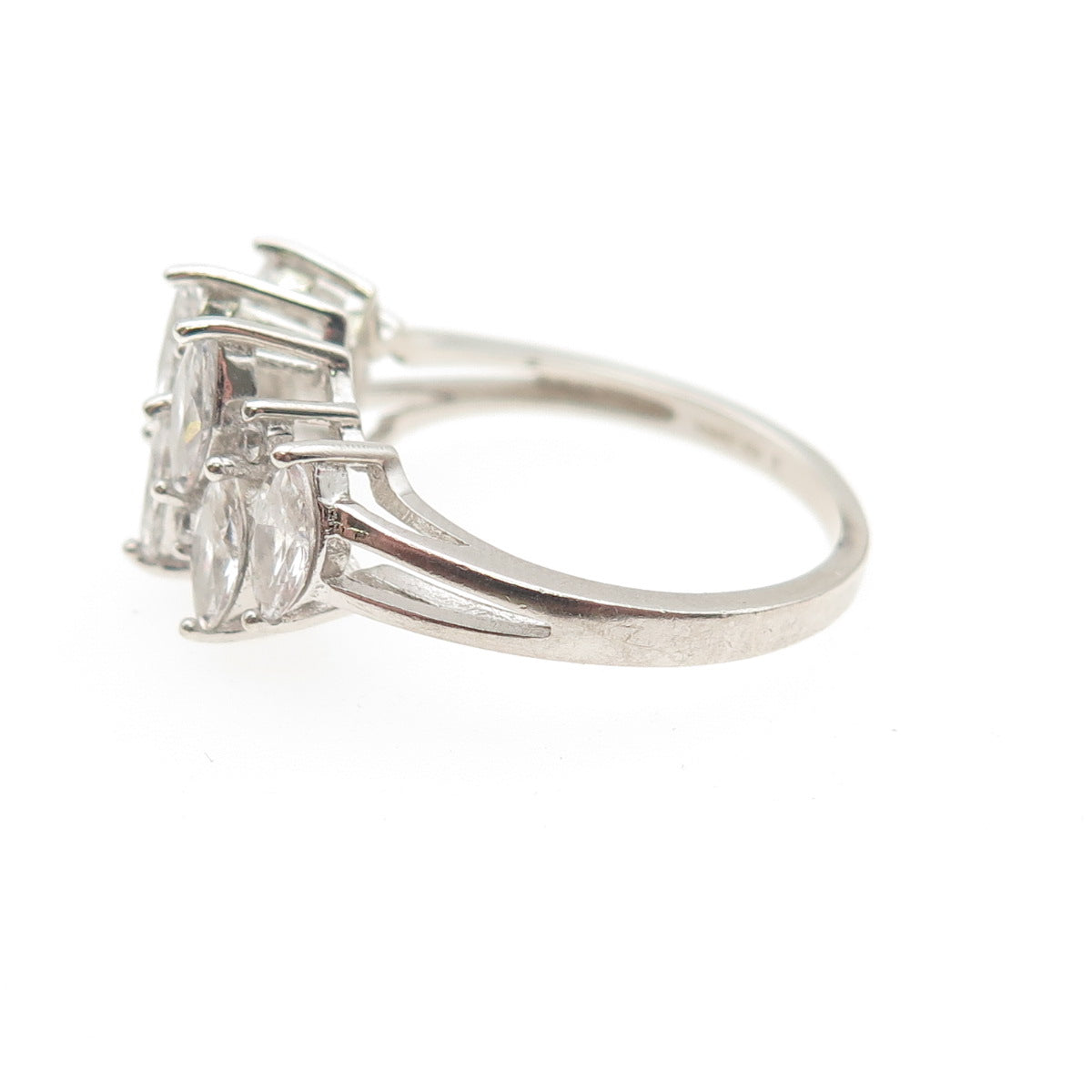 925 Sterling Silver Marquise & Round-Cut C Z Ring Size 8