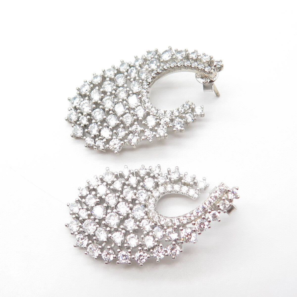 925 Sterling Silver White C Z Cluster Dangling Drop Earrings