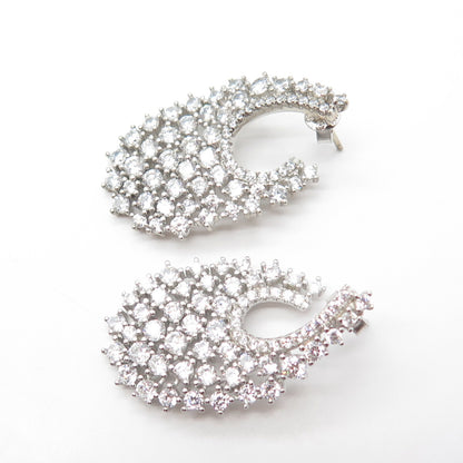 925 Sterling Silver White C Z Cluster Dangling Drop Earrings