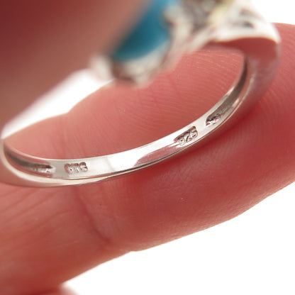 Chuck Clemency 925 Sterling Silver Real Turquoise & White Topaz Ring Size 8