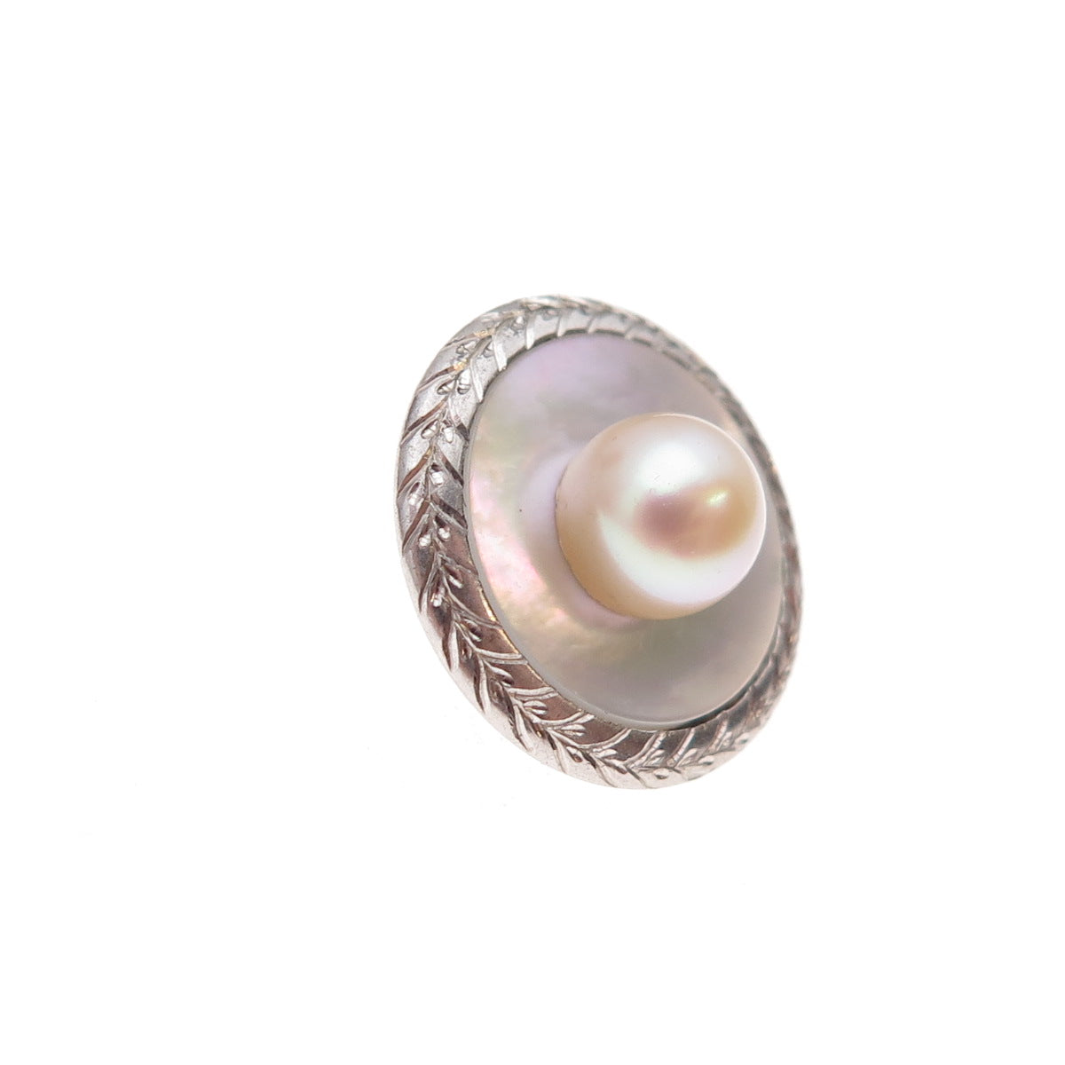 925 Sterling Silver Antique Art Deco Real Akoya Pearl & MOP Button