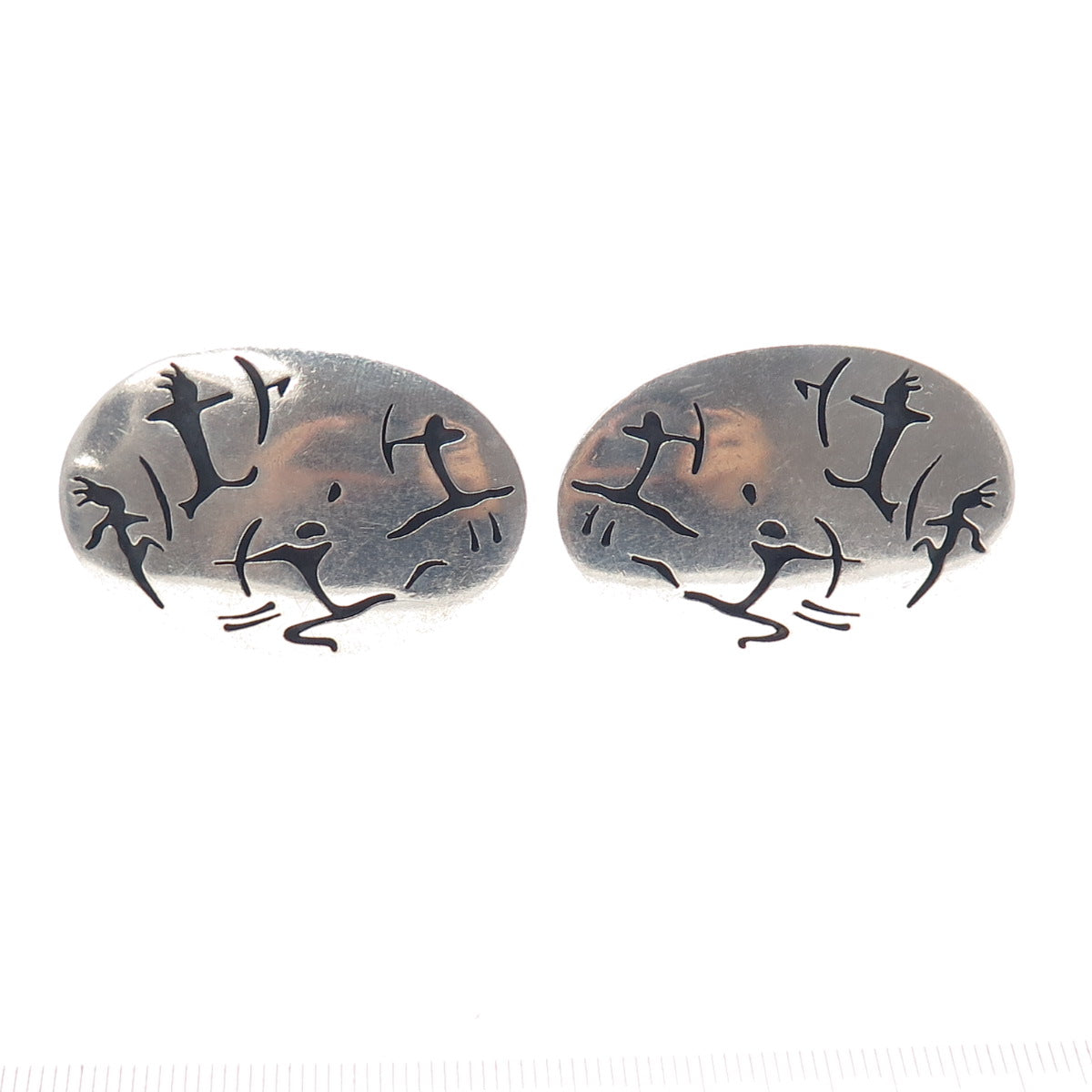 ANTONIO PINEDA 970 Silver Vintage Mexico Tribal Warriors Oxidized Cufflinks