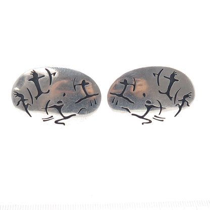 ANTONIO PINEDA 970 Silver Vintage Mexico Tribal Warriors Oxidized Cufflinks