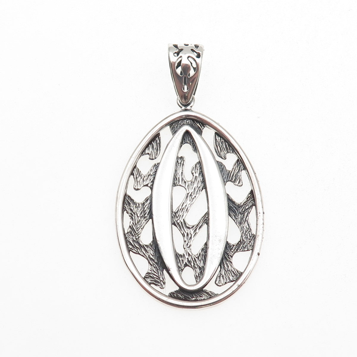 925 Sterling Silver Vintage Letter O Initial Modernist Oxidized Pendant