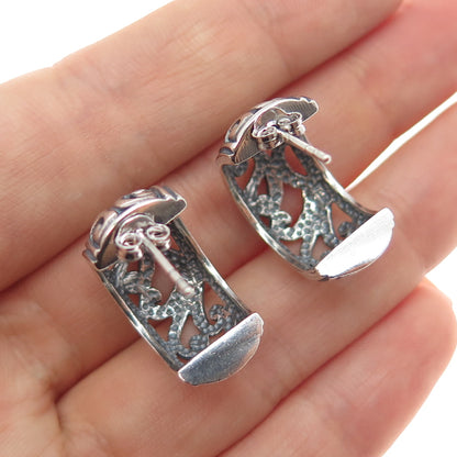 925 Sterling Silver Vintage Swirl Oxidized Hoop Earrings
