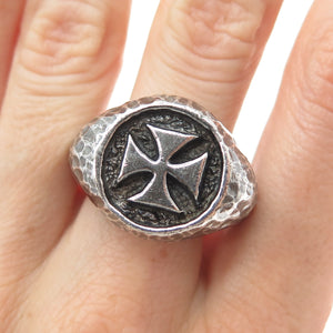 D. PRESSLEY NYC 925 Sterling Silver Vintage Cross Oxidized Ring Size 10.5