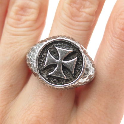 D. PRESSLEY NYC 925 Sterling Silver Vintage Cross Oxidized Ring Size 10.5