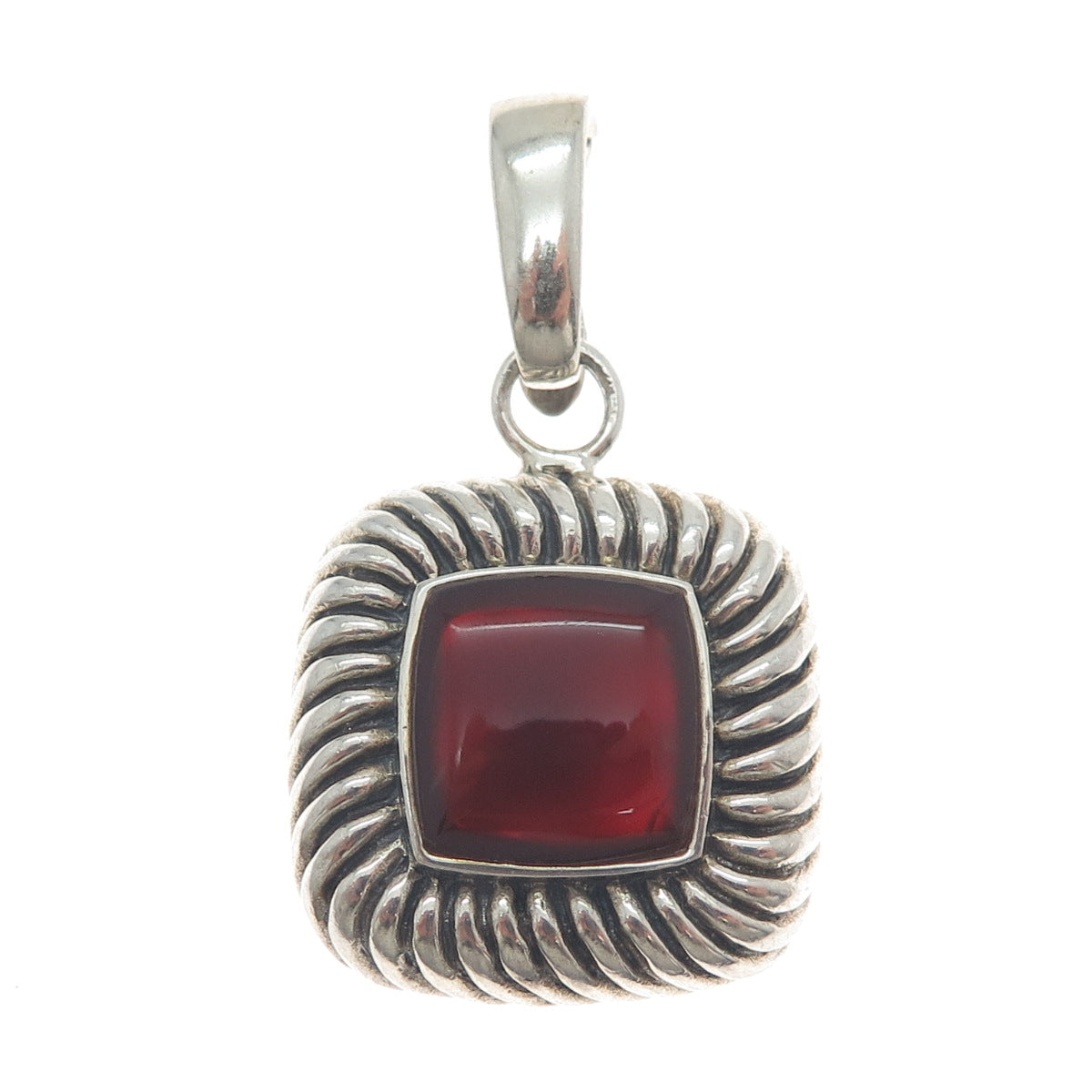 WHITNEY KELLY 925 Sterling Silver Vintage Real Carnelian Gem Roped Bezel Pendant