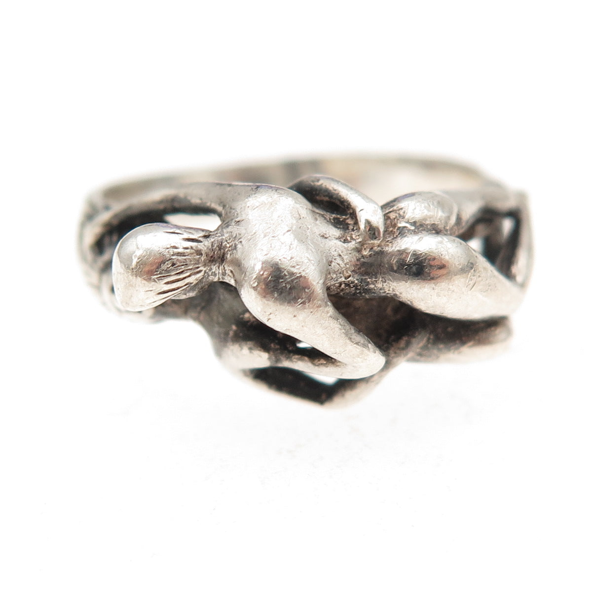 925 Sterling Silver Vintage Erotic Scene Oxidized Ring Size 10.5