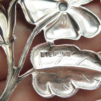 925 Sterling Silver Vintage Floral Blossom Square Pin Brooch