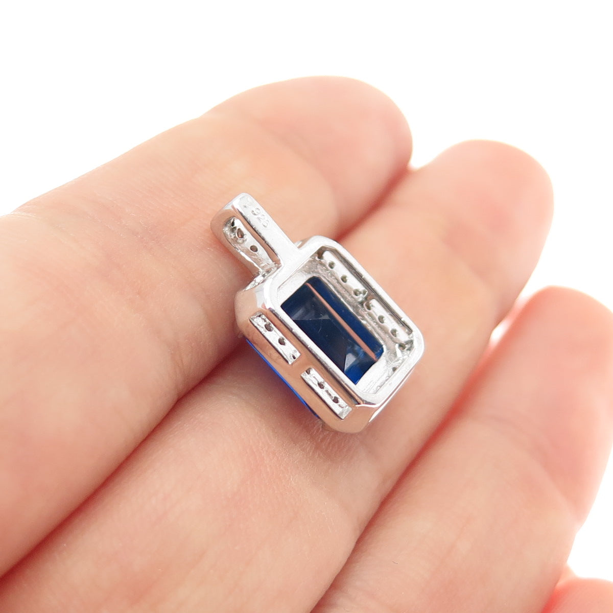 925 Sterling Silver Blue & White C Z Minimalist Charm Pendant