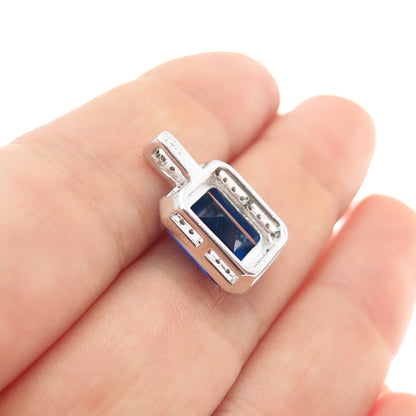 925 Sterling Silver Blue & White C Z Minimalist Charm Pendant