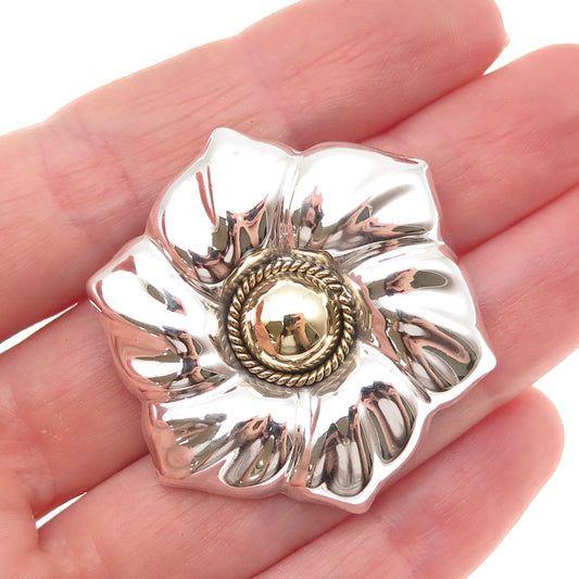 925 Sterling Silver 2-Tone Vintage Mexico Floral Oxidized Pin Brooch