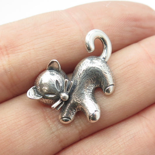 BEAU 925 Sterling Silver Vintage Cat / Kitty Lapel Pin