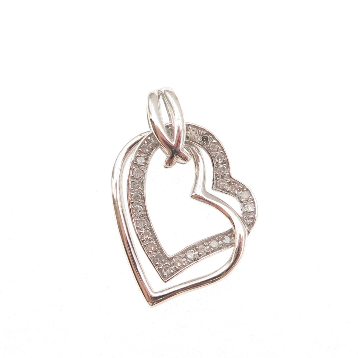 Sai 925 Sterling Silver Real Round-Cut Diamond Heart Charm Pendant