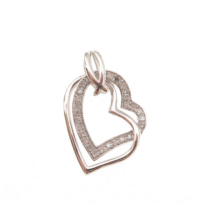 Sai 925 Sterling Silver Real Round-Cut Diamond Heart Charm Pendant