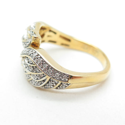 925 Sterling Silver Gold Plated Real Diamond Angel Wings Ring Size 7.25