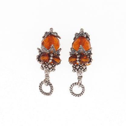 925 Sterling Silver Vintage Real Amber Granulated Jacket Earrings