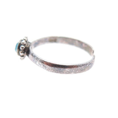 925 Sterling Silver Vintage Real Turquoise Oxidized Adjustable Ring Size 3.75