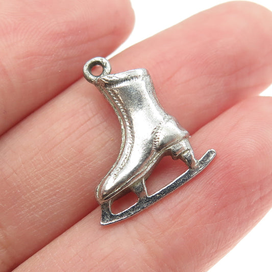 925 Sterling Silver Vintage Ice Skating Shoe 3D Charm Pendant