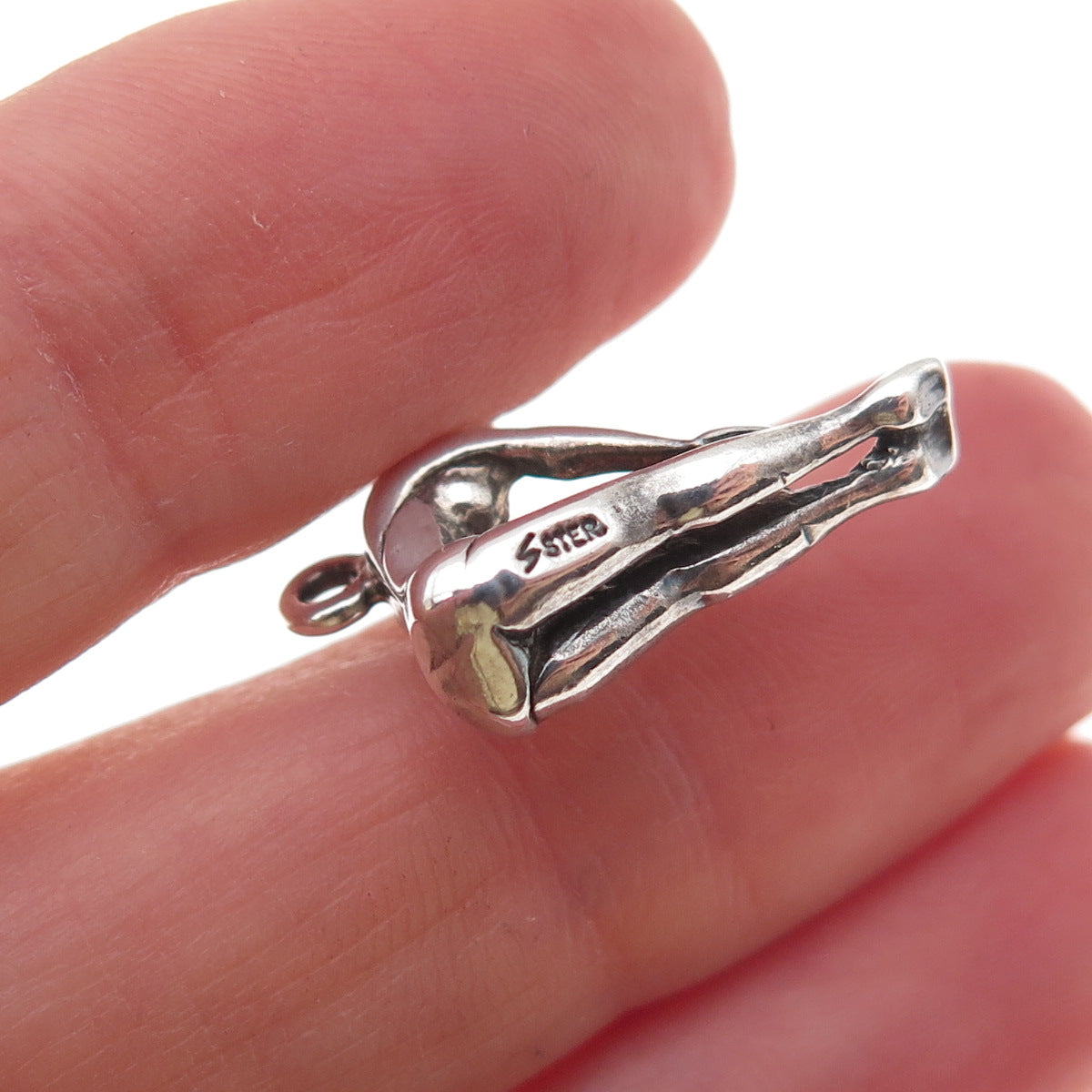 925 Sterling Silver Vintage Female Diver Oxidized 3D Charm Pendant