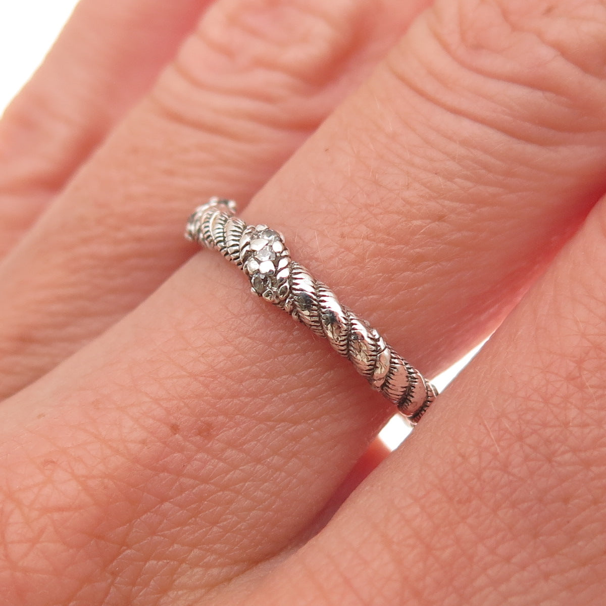 Judith Ripka 925 Sterling Silver Round-Cut C Z Twisted Rope Band Ring Size 7