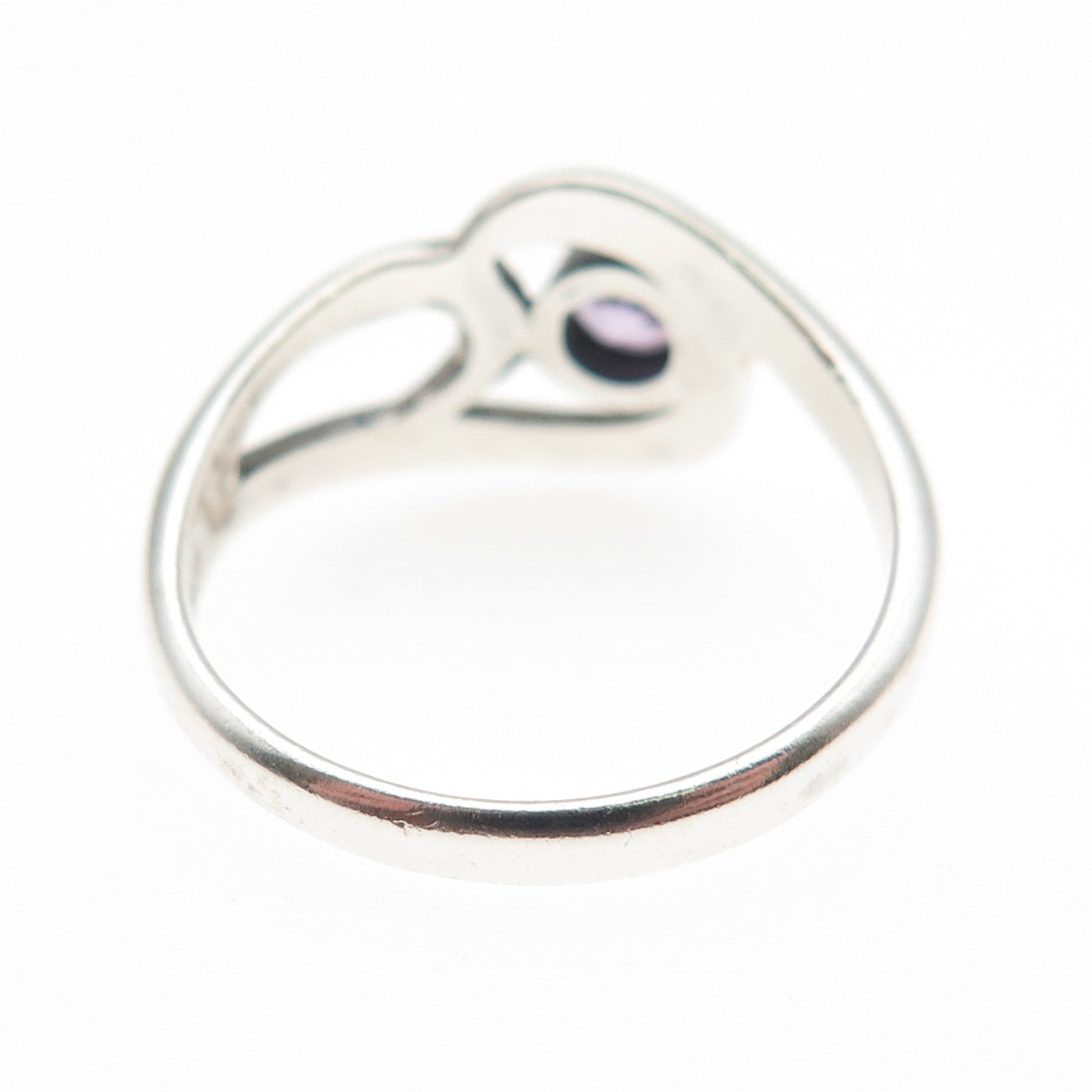 925 Sterling Silver Vintage Real Amethyst Modernist Swirl Ring Size 6.75