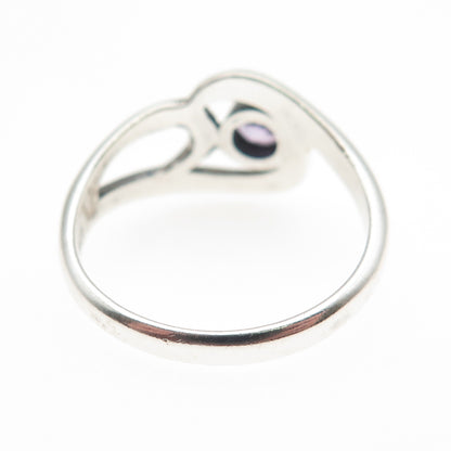 925 Sterling Silver Vintage Real Amethyst Modernist Swirl Ring Size 6.75