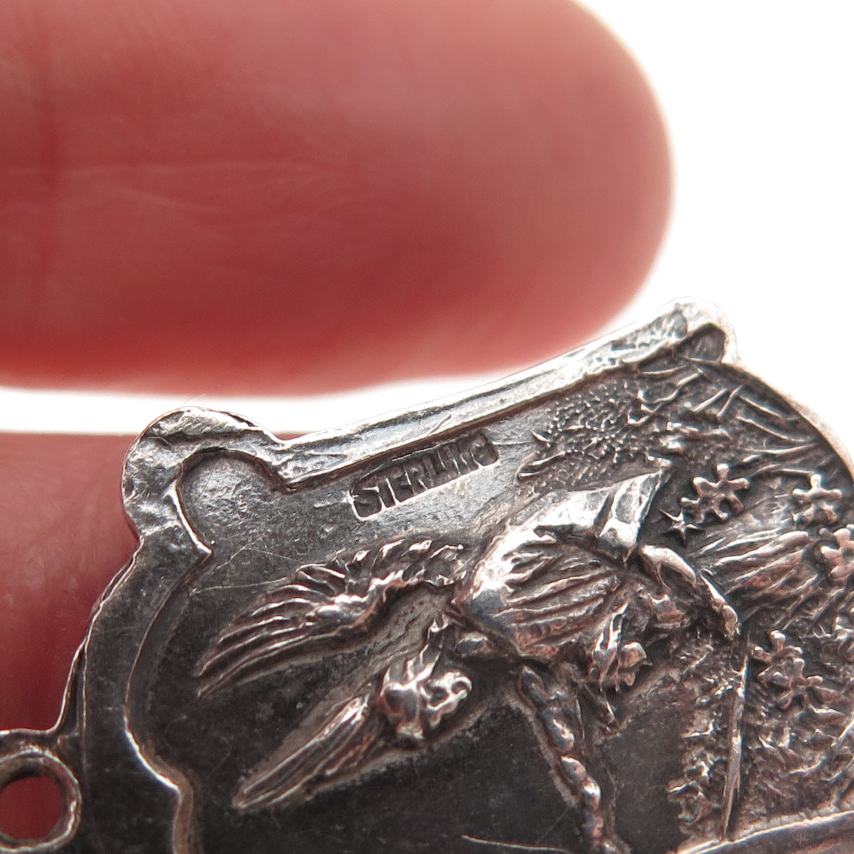 925 Sterling Silver Antique Art Deco Saint Anthony Oxidized Charm Pendant