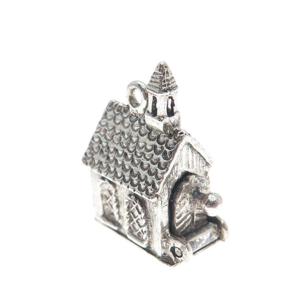 DANECRAFT Sterling Antique Church Opens With Wedding Rings Mini 3D Charm Pendant