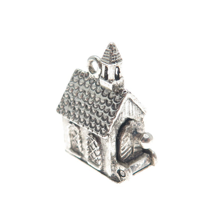 DANECRAFT Sterling Antique Church Opens With Wedding Rings Mini 3D Charm Pendant
