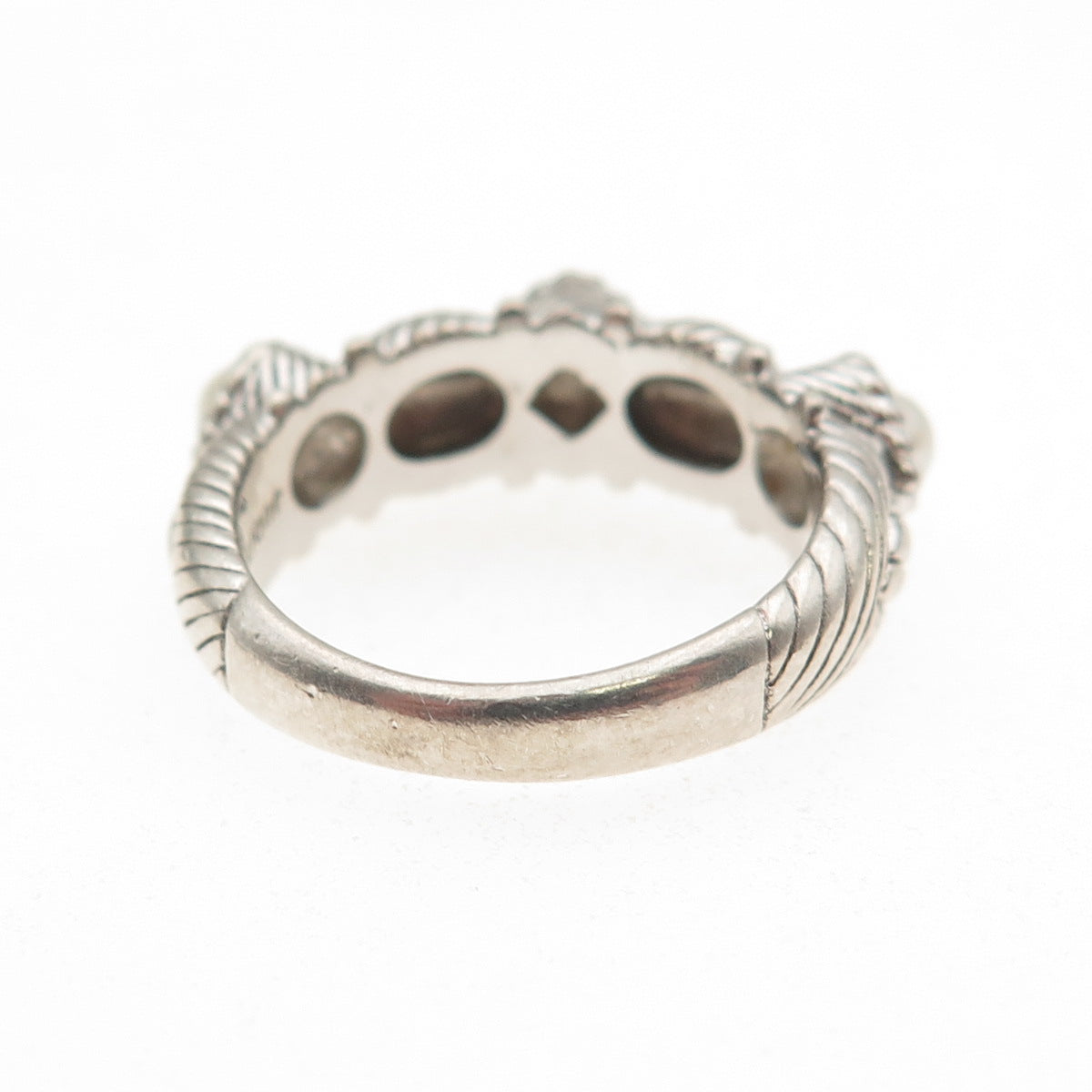 Judith Ripka 925 Sterling Silver Vintage Real Pearl Station Ring Size 6