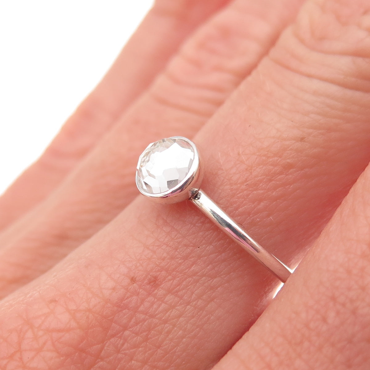 Pandora 925 Sterling Silver Clear Crystal April Birthstone Droplet Ring Size 7