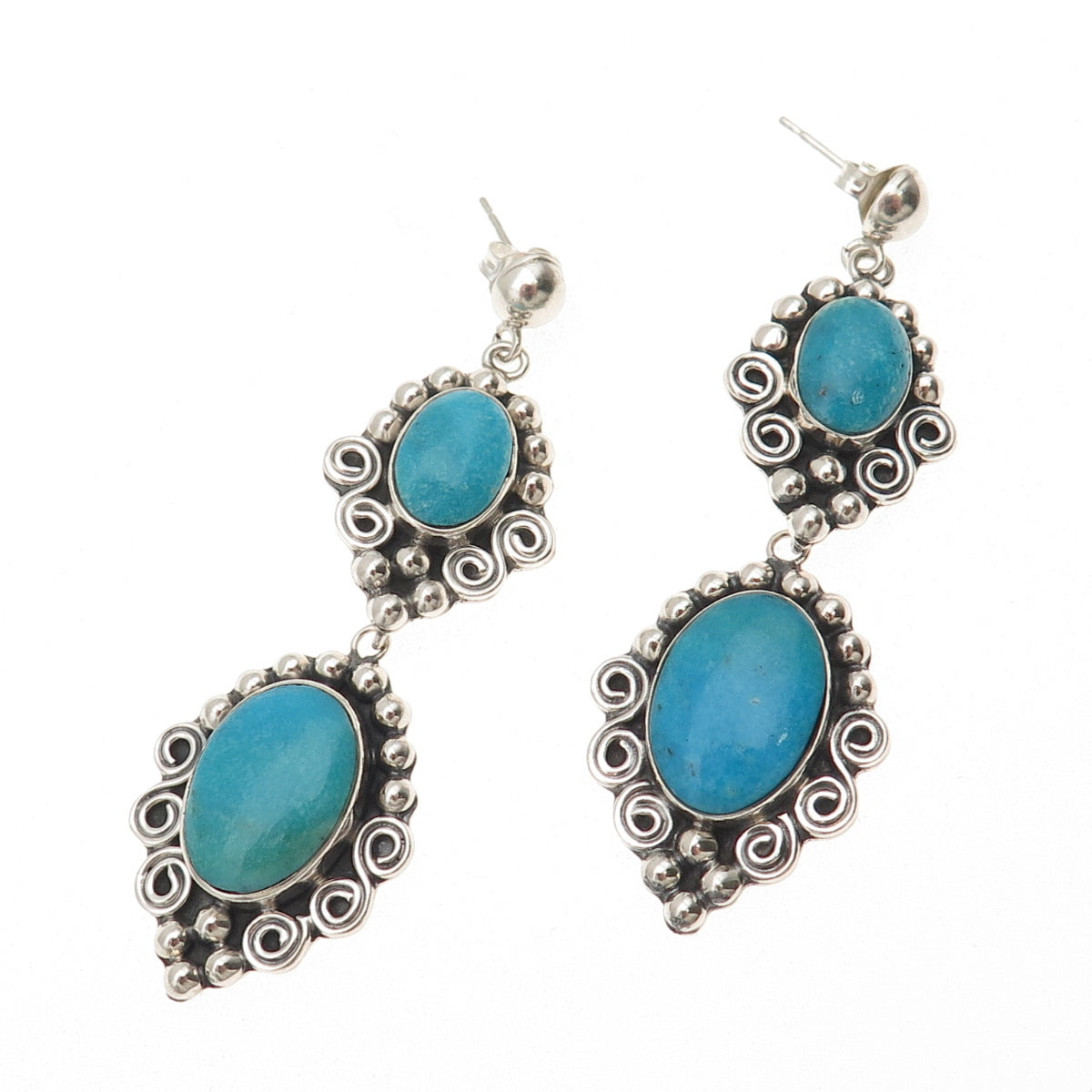 MWS Mark Wasserman Samara Sterling Silver Vintage Real Turquoise Swirl Earrings