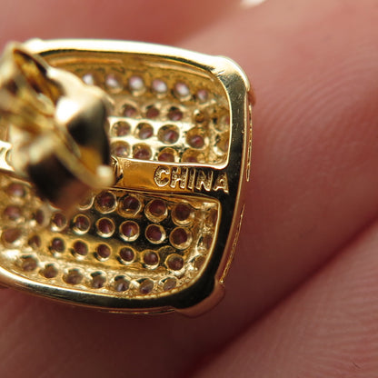 925 Sterling Silver Gold Plated Round-Cut C Z Stud Earrings