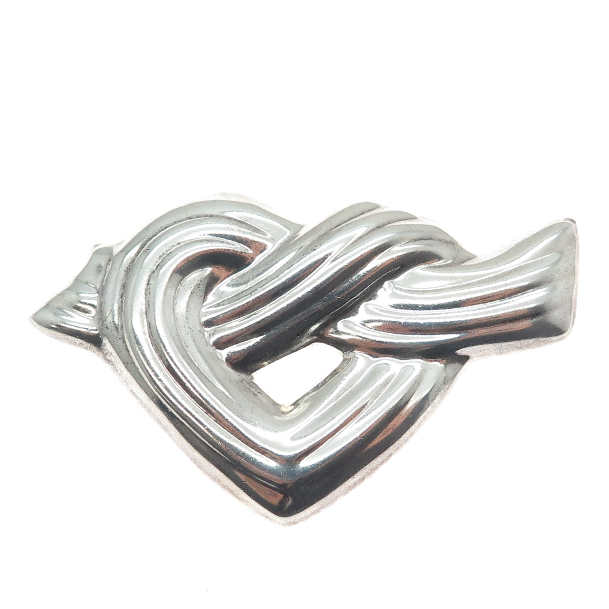 925 Sterling Silver Vintage Mexico Modernist Twisted Knot Heart Pin Brooch