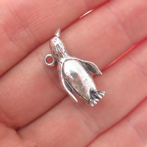 925 Sterling Silver Vintage Penguin Oxidized Mini 3D Charm Pendant
