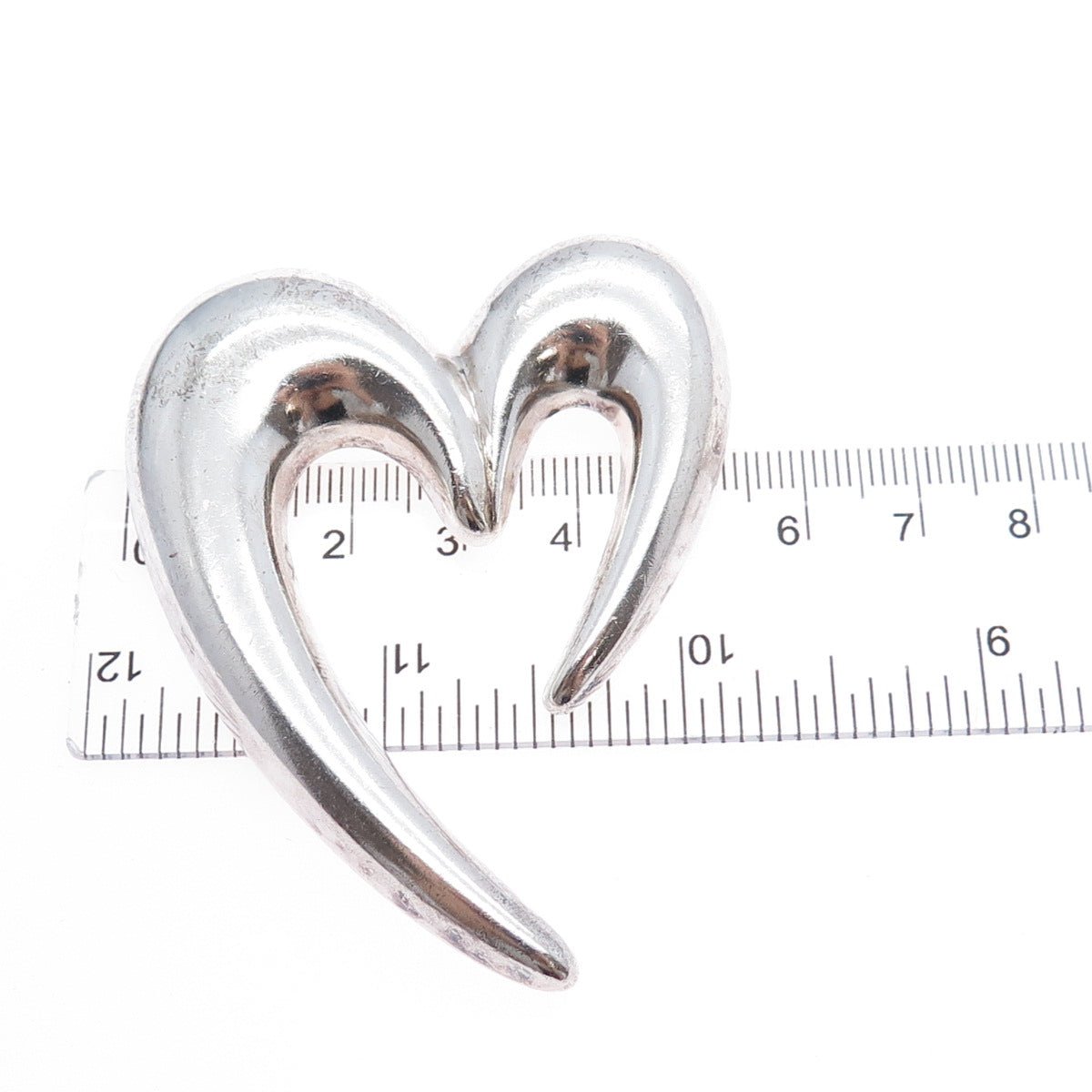 SIERRA 925 Sterling Silver Vintage Mexico Modernist Heart Pin Brooch