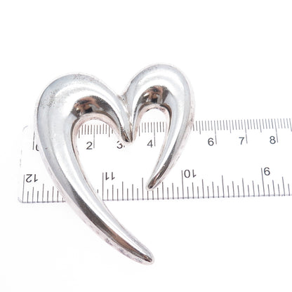 SIERRA 925 Sterling Silver Vintage Mexico Modernist Heart Pin Brooch