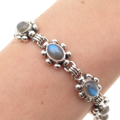 DOUG PAULUS 925 Sterling Silver Vintage Real Labradorite Beaded Bracelet 7.25"