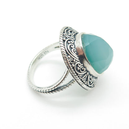 SAJEN 925 Sterling Silver Vintage Real Chalcedony Swirl Oxidized Ring Size 7