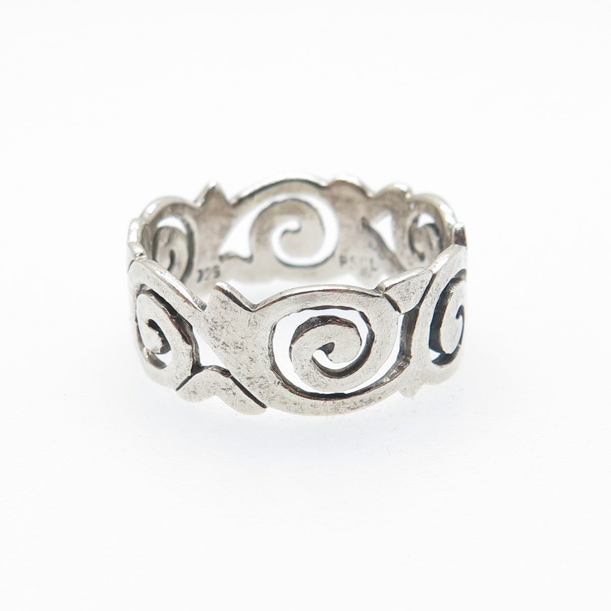 PETER STONE 925 Sterling Silver Vintage Spiral Oxidized Band Ring Size 8.75