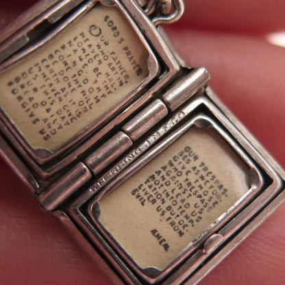 925 Sterling Silver Antique Art Deco Real MOP Cross Prayer Mini Locket Pendant