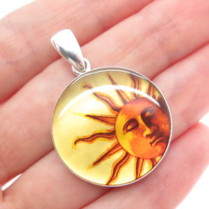 CNA PRANDA 925 Sterling Silver Vintage Glass Sun Symbol Charm Pendant