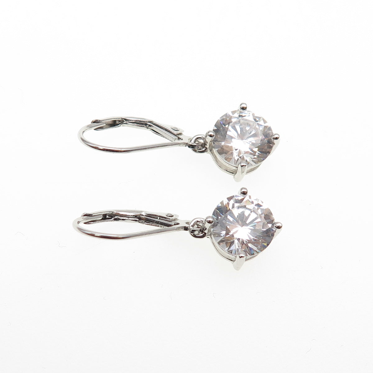 925 Sterling Silver Round-Cut C Z Dangle Earrings
