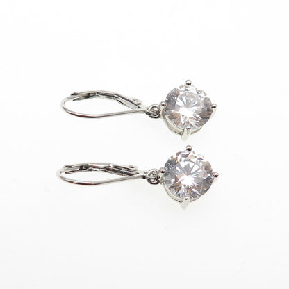 925 Sterling Silver Round-Cut C Z Dangle Earrings