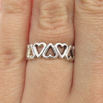 925 Sterling Silver Vintage All Around Heart Link Band Ring Size 5.75