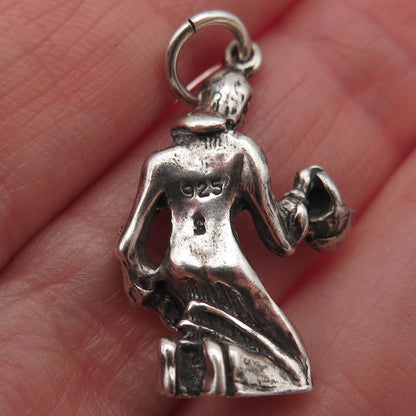 Shube 925 Sterling Silver Vintage Fruit Lady Oxidized 3D Charm Pendant